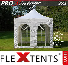 Tente evenementielle FleXtents PRO Vintage Style 3x3m Blanc, avec 4 cotés