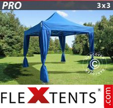 Tente evenementielle FleXtents PRO 3x3m Bleu, incl. 4 rideaux decoratifs