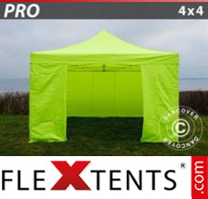 Tente evenementielle FleXtents PRO 4x4m Néon jaune/vert, avec 4 cotés