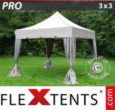Tente evenementielle FleXtents PRO "Peaked" 3x3m Latte, avec 4 rideaux decoratifs