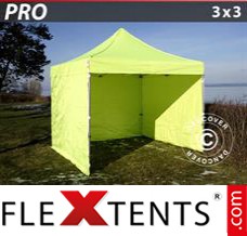 Tente evenementielle FleXtents PRO 3x3m Néon jaune/vert, avec 4 cotés