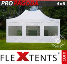 Tente evenementielle FleXtents PRO Peak Pagoda 4x6m Blanc, Incl. 8 parois latérales