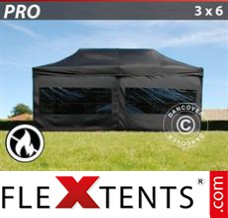 Tente evenementielle FleXtents PRO 3x6m Noir, Ignifugé, avec 6 cotés
