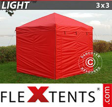 Tente evenementielle FleXtents Light 3x3m Rouge, avec 4 cotés