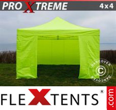 Tente evenementielle FleXtents Xtreme 4x4m Néon jaune/vert, avec 4 cotés
