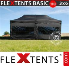 Tente evenementielle FleXtents Basic 110, 3x6m Noir, avec 6 cotés