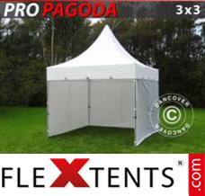 Tente evenementielle FleXtents PRO Peak Pagoda 3x3m Blanc, Incl. 4 parois latérales