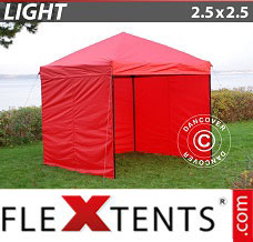Tente evenementielle FleXtents Light 2,5x2,5m Rouge, avec 4 cotés