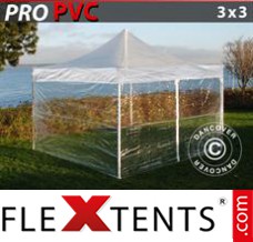 Tente evenementielle FleXtents PRO 3x3m Transparent, avec 4 cotés