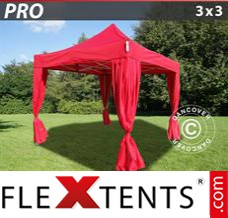 Tente evenementielle FleXtents PRO 3x3m Rouge, incl. 4 rideaux decoratifs