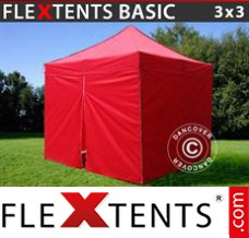 Tente evenementielle FleXtents Basic, 3x3m Rouge, avec 4 cotés