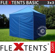 Tente evenementielle FleXtents Basic, 3x3m Bleu, avec 4 cotés