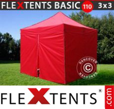 Tente evenementielle FleXtents Basic 110, 3x3m Rouge, avec 4 cotés