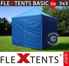 Tente evenementielle FleXtents Basic 110, 3x3m Bleu, avec 4 cotés