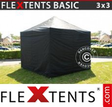Tente evenementielle FleXtents Basic, 3x3m Noir, avec 4 cotés