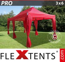 Tente evenementielle FleXtents PRO 3x6m Rouge, incl. 6 rideaux decoratifs