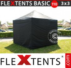 Tente evenementielle FleXtents Basic 110, 3x3m Noir, avec 4 cotés