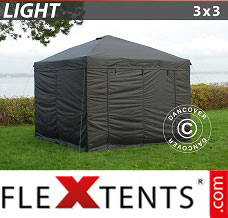 Tente evenementielle FleXtents Light 3x3m Noir, avec 4 cotés