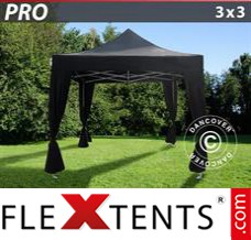Tente evenementielle FleXtents PRO 3x3m Noir, incl. 4 rideaux decoratifs