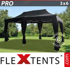 Tente evenementielle FleXtents PRO 3x6m Noir, incl. 6 rideaux decoratifs