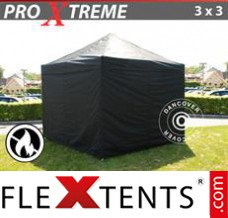 Tente evenementielle FleXtents Xtreme 3x3m Noir, Ignifugé, avec 4 cotés