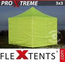 Tente evenementielle FleXtents Xtreme 3x3m Néon jaune/vert, avec 4 cotés