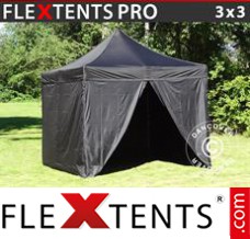 Tente evenementielle FleXtents PRO 3x3m Noir, avec 4 cotés