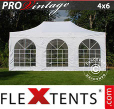 Tente evenementielle FleXtents PRO Vintage Style 4x6m Blanc, avec 8 cotés