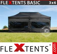 Tente evenementielle FleXtents Basic, 3x6m Noir, avec 6 cotés