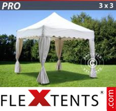 Tente evenementielle FleXtents PRO "Wave" 3x3m Blanc, avec 4 rideaux decoratifs