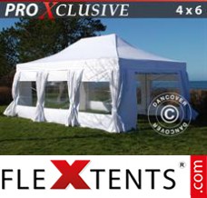 Tente evenementielle FleXtents PRO 4x6m Blanc, avec 8 cotés & rideaux decoratifs 