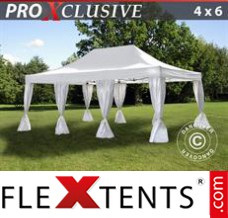 Tente evenementielle FleXtents PRO 4x6m Blanc, avec 8 rideaux decoratifs 
